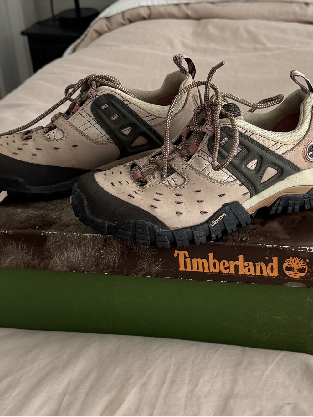 Timberland Taupe and Pink Lace-Up Trail Boots